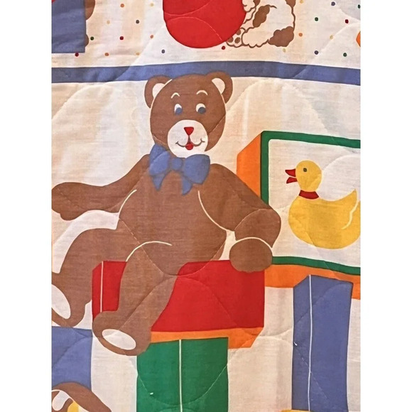 Vintage Baby Blanket/yellow/Satin Trim/Teddy Bear/ABC’s/Blocks/Boy/Girl 35”x44” - Picture 3 of 16